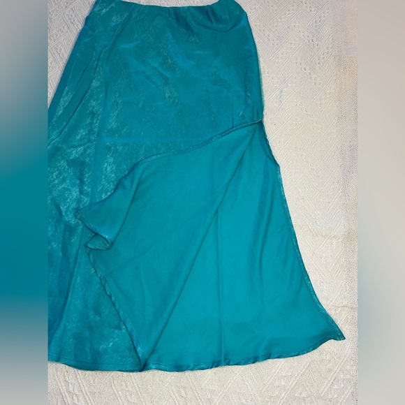 NWT Band of the Free Nida Satin Elastic Waist Midi Skirt turquoise mermaid sz S - Picture 3 of 7